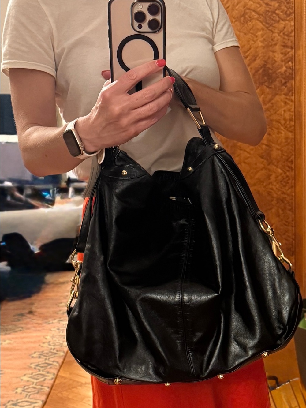 Rebecca Minkoff Black Leather Hobo Shoulder Bag with Gold Hardware - Picture 9 of 9